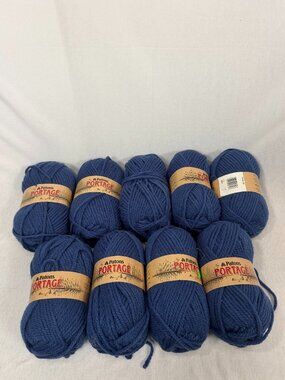 Patons Portage Yarn Bulk Lot 9 Skeins Bulky Blue 9809 Wool Acrylic Blend Fall
